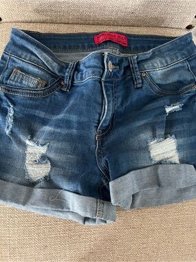Wax Jean Blue Distressed Rolled-Hem Denim Shorts